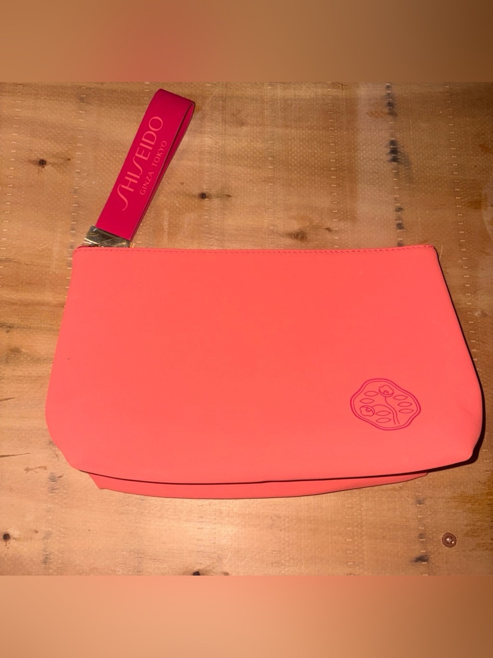 Shiseido Bright Coral Pink Zip Wristlet Pouch